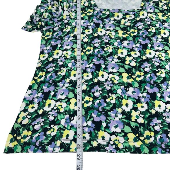 Croft & Barrow Womens Green Floral Square Neck Top SZ 2X Soft Stretchy Cotton - Picture 5 of 10